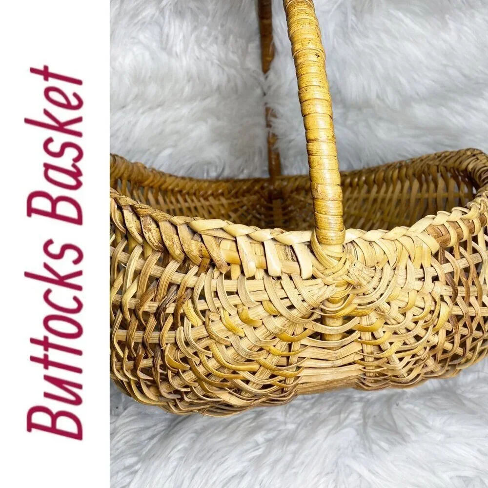BUTTOCKS BASKET VTG Large Handmade Cottage Splint Ribbed Farmhouse Vintage‎